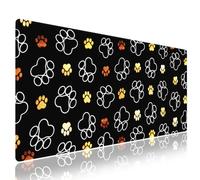 Wknoon. Extra Large Gaming & Office Mouse Pad (31.5" x 11.8") - Abstract Cute Dog Paw Prints Gold and White Design, Premium Anti-Slip XXL Desk Mat with Durable Stitched Edges