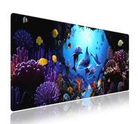 Wknoon. Extra Large Gaming & Office Mouse Pad (31.5" x 11.8") - Colorful Underwater World Landscape Cute Dolphins, Premium Anti-Slip XXL Desk Mat with Durable Stitched Edges