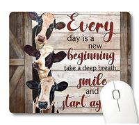 Wknoon Funny Farmhouse Animal Cow Print Art Mouse Pad, Inspirational Quote Every Day is A New Beginning Rustic Decor Modern Artwork Prints Mouse Pads Office Decorative