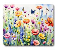 Wknoon Gorgeous Blooming Flowers Plants and Butterflies Painting Art Mouse Pad, Abstract Vintage Colorful Floral Scenery Design Mice Mat Desk Decor Accessories for Laptop