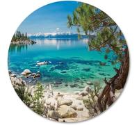 Wknoon Nature Lake Tahoe Snowy Mountain Reflection on Clear Water Rocky Shore View Round Desktop Accessories Mouse Pad