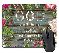 Wknoon Rectangle Mouse Pad Bible Verses Scripture Quotes God is Within Her She Will Not Fall Psalm 46-5, Vintage Floral Rustic Old Wood Print Art Mousepad Mat