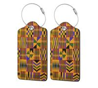WKSGDSG 2-Pack Luggage Tags for Suitcases, African Tribal Ethnic Texture, Personalized Aesthetic PU Leather Baggage Tags with Privacy Protection, Luggage Identifier Travel Id Tag for Cruise Vacations