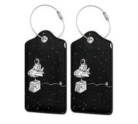 WKSGDSG 2-Pack Luggage Tags for Suitcases, Astronaut Galaxy, Personalized Aesthetic PU Leather Baggage Tags with Privacy Protection, Luggage Identifier Travel Id Tag for Cruise Vacations, 2 PCS