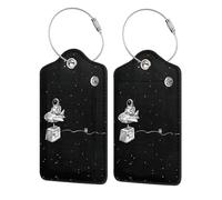 WKSGDSG 2-Pack Luggage Tags for Suitcases, Astronaut Galaxy, Personalized Aesthetic Pu Leather Baggage Tags with Privacy Protection, Luggage Identifier Travel Id Tag for Cruise Vacations
