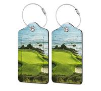 WKSGDSG 2-Pack Luggage Tags for Suitcases, Beach Golf Course, Personalized Aesthetic Pu Leather Baggage Tags with Privacy Protection, Luggage Identifier Travel Id Tag for Cruise Vacations