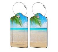 WKSGDSG 2-Pack Luggage Tags for Suitcases, Beach Plant, Personalized Aesthetic Pu Leather Baggage Tags with Privacy Protection, Luggage Identifier Travel Id Tag for Cruise Vacations