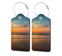 WKSGDSG 2-Pack Luggage Tags for Suitcases, Beach Sunset, Personalized Aesthetic PU Leather Baggage Tags with Privacy Protection, Luggage Identifier Travel Id Tag for Cruise Vacations, 2 PCS