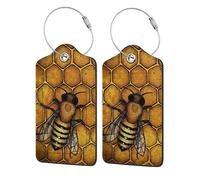 WKSGDSG 2-Pack Luggage Tags for Suitcases, Bee Honeybee, Personalized Aesthetic PU Leather Baggage Tags with Privacy Protection, Luggage Identifier Travel Id Tag for Cruise Vacations, 2 PCS