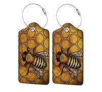 WKSGDSG 2-Pack Luggage Tags for Suitcases, Bee Honeybee, Personalized Aesthetic Pu Leather Baggage Tags with Privacy Protection, Luggage Identifier Travel Id Tag for Cruise Vacations