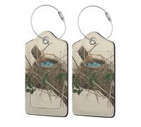 WKSGDSG 2-Pack Luggage Tags for Suitcases, Birds Nest, Personalized Aesthetic PU Leather Baggage Tags with Privacy Protection, Luggage Identifier Travel Id Tag for Cruise Vacations, 2 PCS
