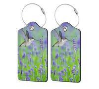 WKSGDSG 2-Pack Luggage Tags for Suitcases, Birds Purple Lavender Floral, Personalized Aesthetic PU Leather Baggage Tags with Privacy Protection, Luggage Identifier Travel Id Tag for Cruise Vacations