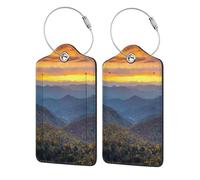 WKSGDSG 2-Pack Luggage Tags for Suitcases, Blue Ridge Parkway Mountains, Personalized Aesthetic Pu Leather Baggage Tags with Privacy Protection, Luggage Identifier Travel Id Tag for Cruise Vacations