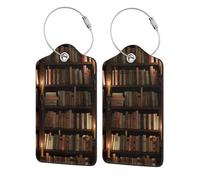 WKSGDSG 2-Pack Luggage Tags for Suitcases, Book Room Mysterious Library, Personalized Aesthetic Pu Leather Baggage Tags with Privacy Protection, Luggage Identifier Travel Id Tag for Cruise Vacations