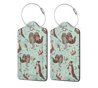 WKSGDSG 2-Pack Luggage Tags for Suitcases, Cartoon Cute, Personalized Aesthetic PU Leather Baggage Tags with Privacy Protection, Luggage Identifier Travel Id Tag for Cruise Vacations, 2 PCS