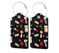 WKSGDSG 2-Pack Luggage Tags for Suitcases, Cartoon Medicine, Personalized Aesthetic PU Leather Baggage Tags with Privacy Protection, Luggage Identifier Travel Id Tag for Cruise Vacations, 2 PCS
