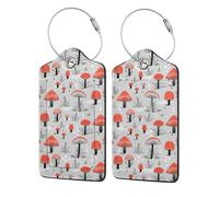 WKSGDSG 2-Pack Luggage Tags for Suitcases, Cartoon Mushrooms, Personalized Aesthetic PU Leather Baggage Tags with Privacy Protection, Luggage Identifier Travel Id Tag for Cruise Vacations, 2 PCS