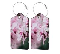 WKSGDSG 2-Pack Luggage Tags for Suitcases, Cherry Blossoms, Personalized Aesthetic Pu Leather Baggage Tags with Privacy Protection, Luggage Identifier Travel Id Tag for Cruise Vacations