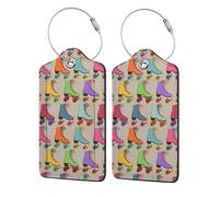 WKSGDSG 2-Pack Luggage Tags for Suitcases, Colorful Roller Skates, Personalized Aesthetic PU Leather Baggage Tags with Privacy Protection, Luggage Identifier Travel Id Tag for Cruise Vacations, 2 PCS