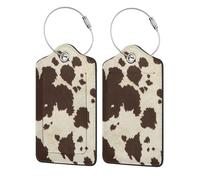 WKSGDSG 2-Pack Luggage Tags for Suitcases, Cow Fur Print, Personalized Aesthetic PU Leather Baggage Tags with Privacy Protection, Luggage Identifier Travel Id Tag for Cruise Vacations, 2 PCS