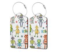 WKSGDSG 2-Pack Luggage Tags for Suitcases, Cute Cartoon Robots, Personalized Aesthetic PU Leather Baggage Tags with Privacy Protection, Luggage Identifier Travel Id Tag for Cruise Vacations, 2 PCS