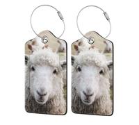 WKSGDSG 2-Pack Luggage Tags for Suitcases, Cute Sheep Lamb, Personalized Aesthetic PU Leather Baggage Tags with Privacy Protection, Luggage Identifier Travel Id Tag for Cruise Vacations, 2 PCS