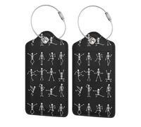 WKSGDSG 2-Pack Luggage Tags for Suitcases, Cute Skeleton Dancing, Personalized Aesthetic Pu Leather Baggage Tags with Privacy Protection, Luggage Identifier Travel Id Tag for Cruise Vacations