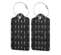 WKSGDSG 2-Pack Luggage Tags for Suitcases, Cute Skeleton Dancing, Personalized Aesthetic PU Leather Baggage Tags with Privacy Protection, Luggage Identifier Travel Id Tag for Cruise Vacations, 2 PCS