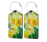 WKSGDSG 2-Pack Luggage Tags for Suitcases, Daffodil Flower, Personalized Aesthetic Pu Leather Baggage Tags with Privacy Protection, Luggage Identifier Travel Id Tag for Cruise Vacations