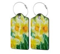 WKSGDSG 2-Pack Luggage Tags for Suitcases, Daffodil Flower, Personalized Aesthetic PU Leather Baggage Tags with Privacy Protection, Luggage Identifier Travel Id Tag for Cruise Vacations, 2 PCS