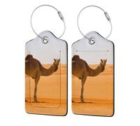 WKSGDSG 2-Pack Luggage Tags for Suitcases, Desert Sand Camel, Personalized Aesthetic Pu Leather Baggage Tags with Privacy Protection, Luggage Identifier Travel Id Tag for Cruise Vacations
