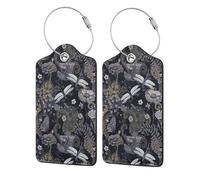 WKSGDSG 2-Pack Luggage Tags for Suitcases, Dragonflies Grey, Personalized Aesthetic PU Leather Baggage Tags with Privacy Protection, Luggage Identifier Travel Id Tag for Cruise Vacations, 2 PCS