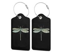 WKSGDSG 2-Pack Luggage Tags for Suitcases, Dragonfly Black, Personalized Aesthetic Pu Leather Baggage Tags with Privacy Protection, Luggage Identifier Travel Id Tag for Cruise Vacations