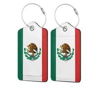 WKSGDSG 2-Pack Luggage Tags for Suitcases, Flag of Mexico, Personalized Aesthetic PU Leather Baggage Tags with Privacy Protection, Luggage Identifier Travel Id Tag for Cruise Vacations, 2 PCS