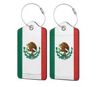 WKSGDSG 2-Pack Luggage Tags for Suitcases, Flag of Mexico, Personalized Aesthetic Pu Leather Baggage Tags with Privacy Protection, Luggage Identifier Travel Id Tag for Cruise Vacations
