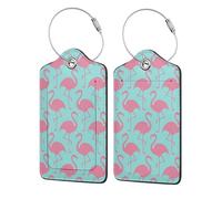 WKSGDSG 2-Pack Luggage Tags for Suitcases, Flamingo, Personalized Aesthetic PU Leather Baggage Tags with Privacy Protection, Luggage Identifier Travel Id Tag for Cruise Vacations, 2 PCS
