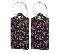 WKSGDSG 2-Pack Luggage Tags for Suitcases, Flower Hummingbirds, Personalized Aesthetic Pu Leather Baggage Tags with Privacy Protection, Luggage Identifier Travel Id Tag for Cruise Vacations
