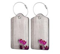 WKSGDSG 2-Pack Luggage Tags for Suitcases, Flower Wooden, Personalized Aesthetic PU Leather Baggage Tags with Privacy Protection, Luggage Identifier Travel Id Tag for Cruise Vacations, 2 PCS