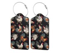 WKSGDSG 2-Pack Luggage Tags for Suitcases, French Roosters, Personalized Aesthetic PU Leather Baggage Tags with Privacy Protection, Luggage Identifier Travel Id Tag for Cruise Vacations, 2 PCS