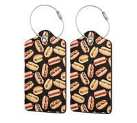 WKSGDSG 2-Pack Luggage Tags for Suitcases, Fun Food Hot Dogs, Personalized Aesthetic PU Leather Baggage Tags with Privacy Protection, Luggage Identifier Travel Id Tag for Cruise Vacations, 2 PCS