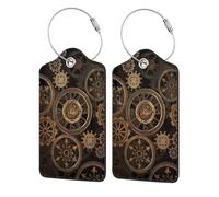 WKSGDSG 2-Pack Luggage Tags for Suitcases, Gears Clock Bronze Century, Personalized Aesthetic PU Leather Baggage Tags with Privacy Protection, Luggage Identifier Travel Id Tag for Cruise Vacations