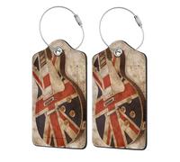 WKSGDSG 2-Pack Luggage Tags for Suitcases, Guitar British Flag, Personalized Aesthetic Pu Leather Baggage Tags with Privacy Protection, Luggage Identifier Travel Id Tag for Cruise Vacations