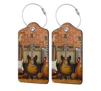 WKSGDSG 2-Pack Luggage Tags for Suitcases, Guitar Collection, Personalized Aesthetic PU Leather Baggage Tags with Privacy Protection, Luggage Identifier Travel Id Tag for Cruise Vacations, 2 PCS