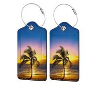 WKSGDSG 2-Pack Luggage Tags for Suitcases, Hawaii Beach, Personalized Aesthetic PU Leather Baggage Tags with Privacy Protection, Luggage Identifier Travel Id Tag for Cruise Vacations, 2 PCS