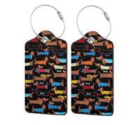 WKSGDSG 2-Pack Luggage Tags for Suitcases, I Love My Dog Dachshunds, Personalized Aesthetic PU Leather Baggage Tags with Privacy Protection, Luggage Identifier Travel Id Tag for Cruise Vacations