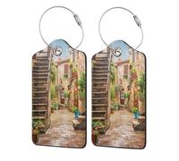 WKSGDSG 2-Pack Luggage Tags for Suitcases, Italian Street, Personalized Aesthetic PU Leather Baggage Tags with Privacy Protection, Luggage Identifier Travel Id Tag for Cruise Vacations, 2 PCS