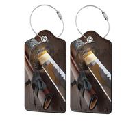 WKSGDSG 2-Pack Luggage Tags for Suitcases, Japan Samurai Sword, Personalized Aesthetic Pu Leather Baggage Tags with Privacy Protection, Luggage Identifier Travel Id Tag for Cruise Vacations
