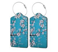 WKSGDSG 2-Pack Luggage Tags for Suitcases, Japanese Cherry Flowers, Personalized Aesthetic Pu Leather Baggage Tags with Privacy Protection, Luggage Identifier Travel Id Tag for Cruise Vacations