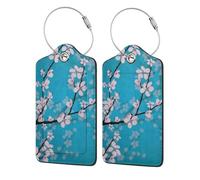 WKSGDSG 2-Pack Luggage Tags For Suitcases, Japanese Cherry Flowers, Personalized Aesthetic PU Leather Baggage Tags With Privacy Protection, Luggage Identifier Travel Id Tag For Cruise Vacations, 2 PCS