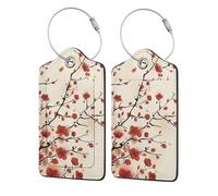 WKSGDSG 2-Pack Luggage Tags for Suitcases, Japanese Spring Plum Floral, Personalized Aesthetic Pu Leather Baggage Tags with Privacy Protection, Luggage Identifier Travel Id Tag for Cruise Vacations